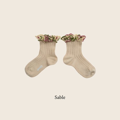 Collegien / Anémone - Embroidered Ruffle Ribbed Ankle Socks