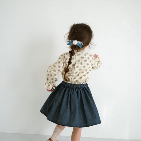 Piping gather skirt / denim
