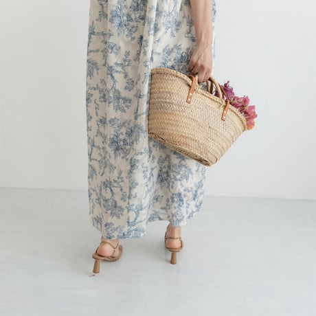 ladies Sleeve less gather dress / toile de jouy - vanilla
