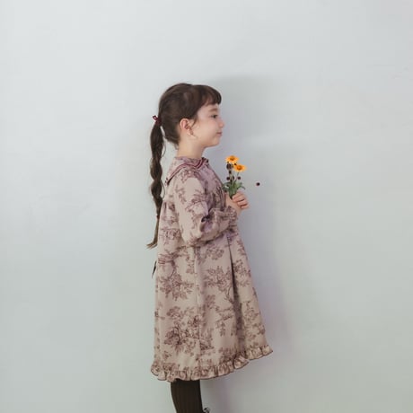 Winter sailor dress / toile de jouy - pink brown
