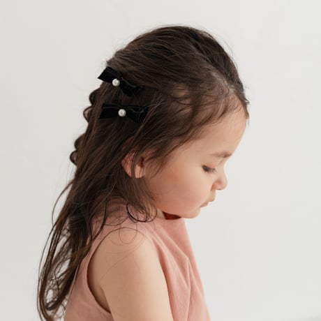 Velvet ribbon pin 2pc set - pearl