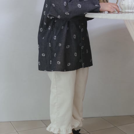 Stand over shirt / indigo denim flower