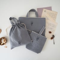 Antique embroidery item / blue grey