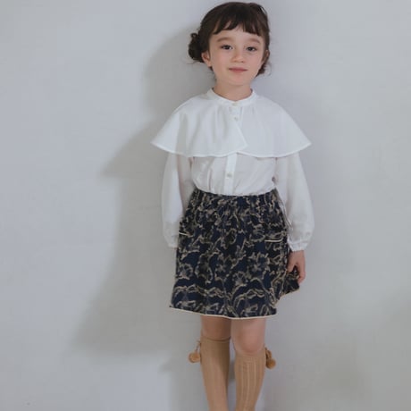 Piping gather skirt / navy jacquard