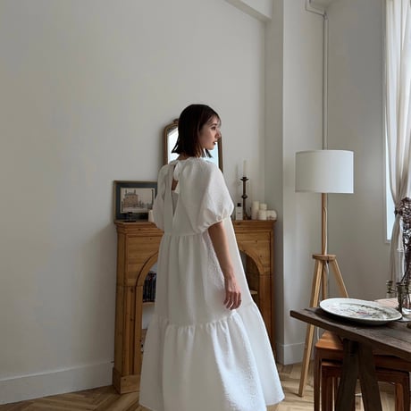 ladies Back ribbon dress / white