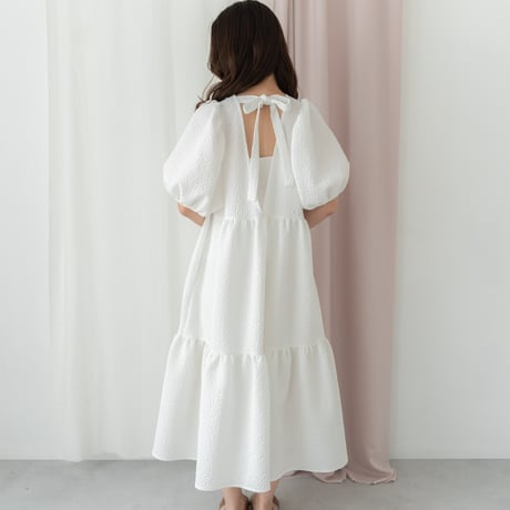 ladies Back ribbon dress / white