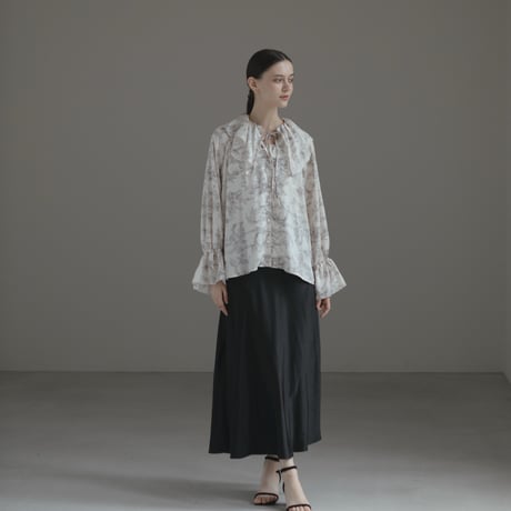 ladies Flare blouse / toile de jouy - ivory