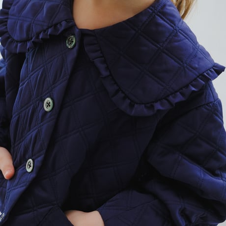 Quilting frill short coat / navy