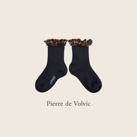 Collegien / Anémone - Embroidered Ruffle Ribbed Ankle Socks