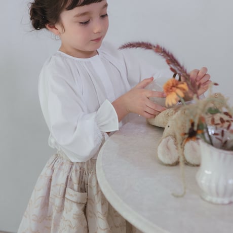Piping gather skirt / milk tea jacquard