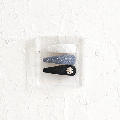 Slim pin 3pc set / Black & Washed denim & White cross