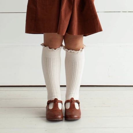 Collegien / Joséphine - Lace-Trim Ribbed Knee-high Socks