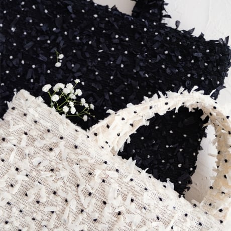 Pompom tote bag / cream dot