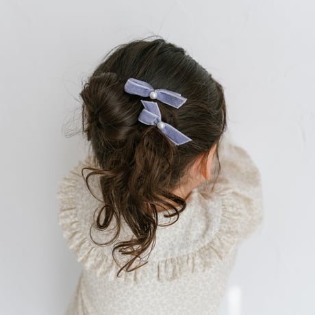 Velvet ribbon pin 2pc set - pearl