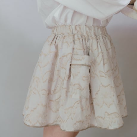 Piping gather skirt / milk tea jacquard