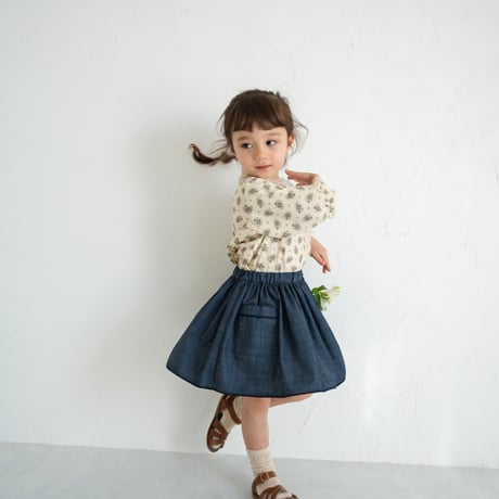 Piping gather skirt / denim