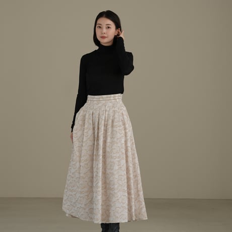 ladies Maison Flare skirt / milk tea jacquard