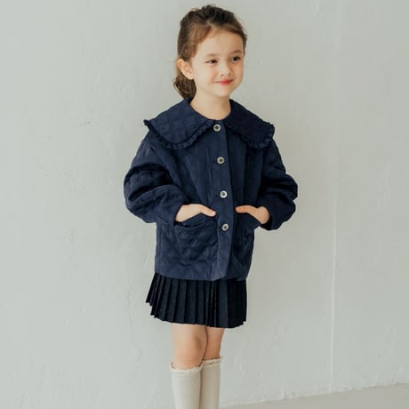 Quilting frill short coat / navy