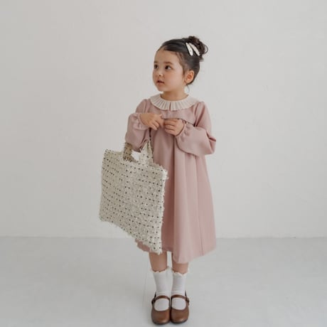 Pompom tote bag / cream dot