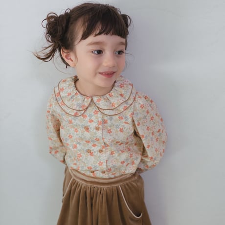 Double button blouse / autumn cream flower