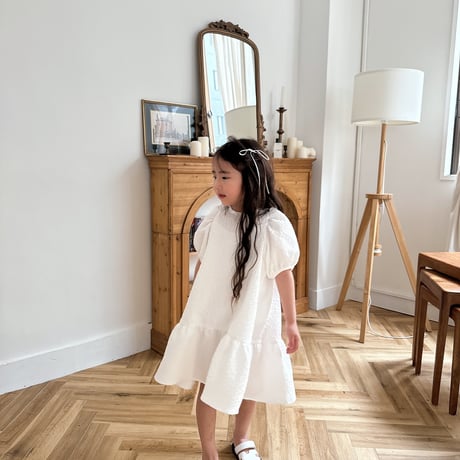 kids Back ribbon dress / white