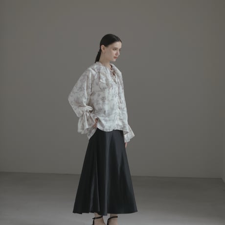 ladies Flare blouse / toile de jouy - ivory