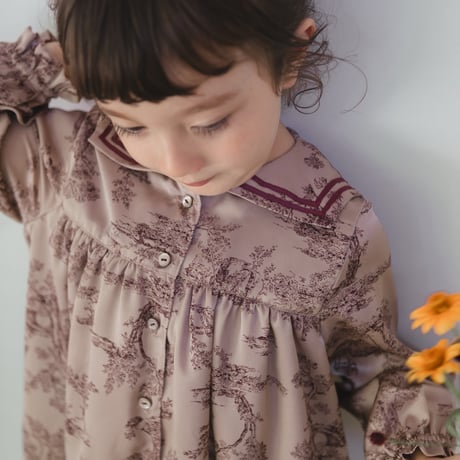 Winter sailor dress / toile de jouy - pink brown