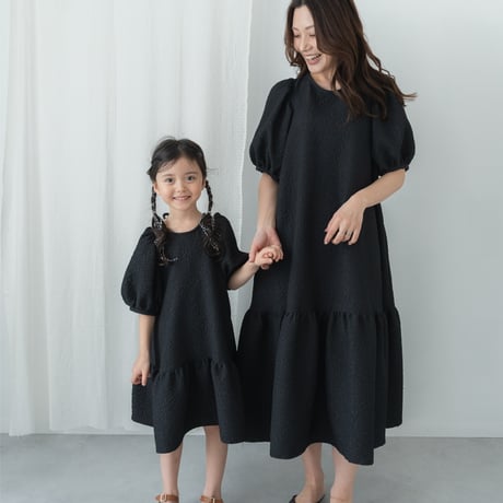 kids Back ribbon dress / black
