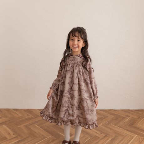 Winter sailor dress / toile de jouy - pink brown