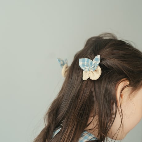 Fabric butterfly tie / Letter check Sky & Butter cream