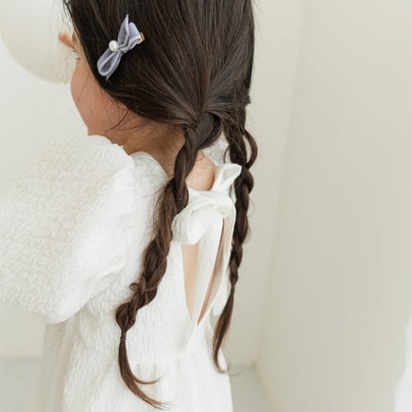 kids Back ribbon dress / white