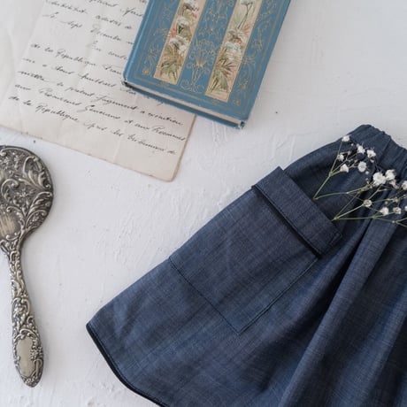 Piping gather skirt / denim