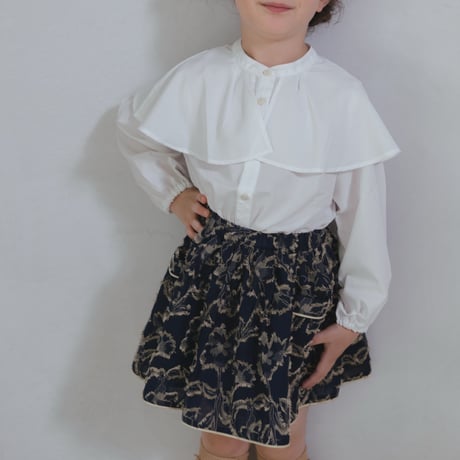 Piping gather skirt / navy jacquard