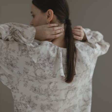 ladies Flare blouse / toile de jouy - ivory