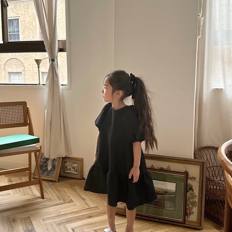 kids Back ribbon dress / black