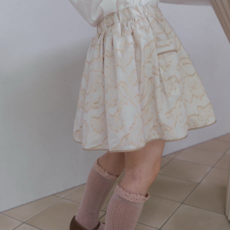 Piping gather skirt / milk tea jacquard