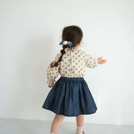 Piping gather skirt / denim