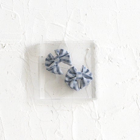 Mini hair ribbon pin 2pc set / Blue veil