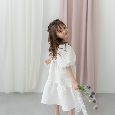 kids Back ribbon dress / white