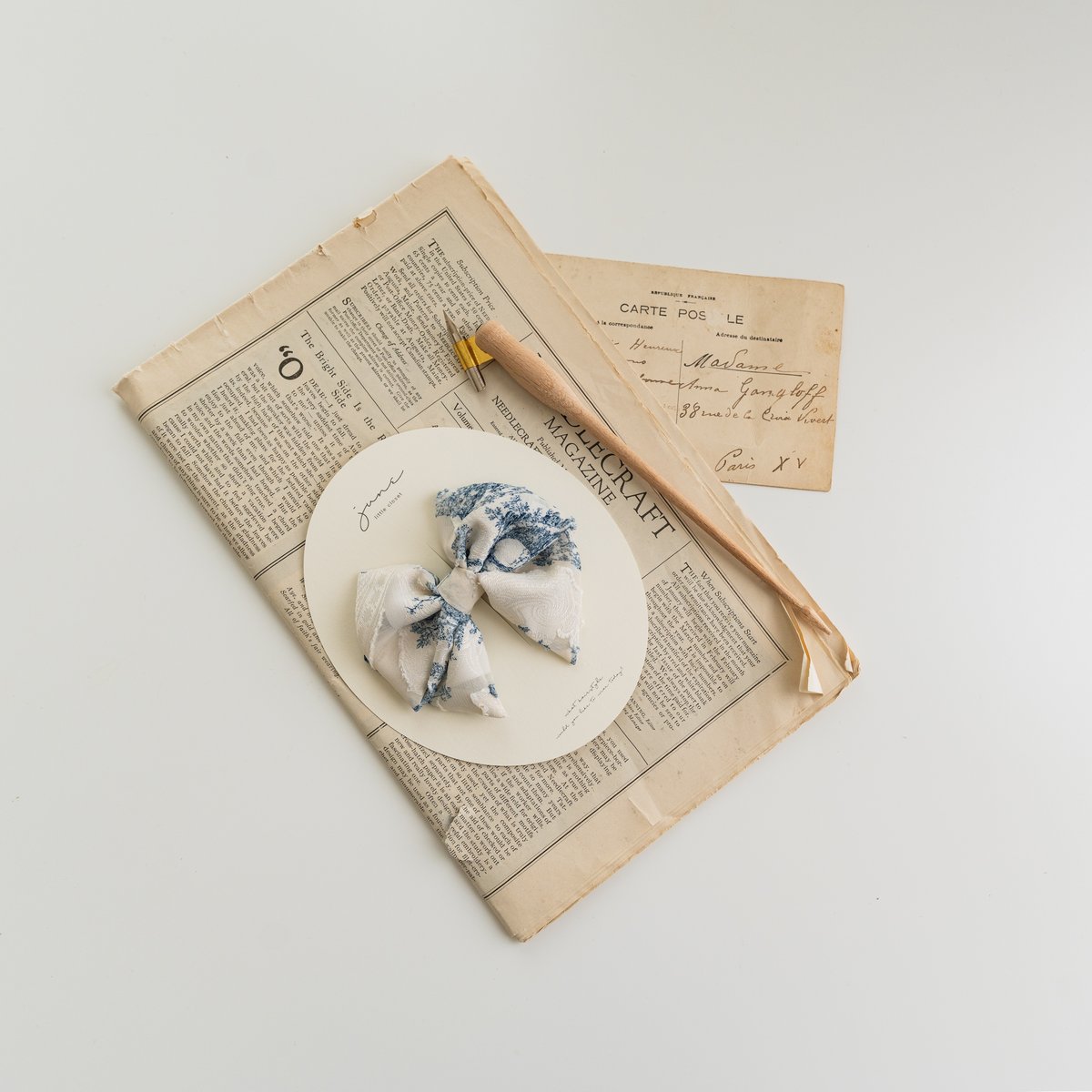 Hair ribbon pin / toile de jouy - vanilla | jun