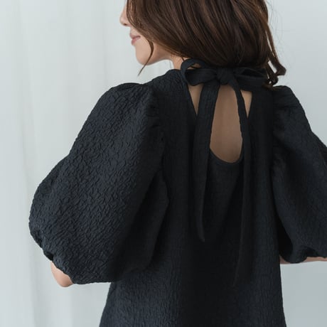ladies Back ribbon dress / black