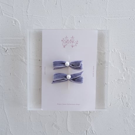 Velvet ribbon pin 2pc set - pearl