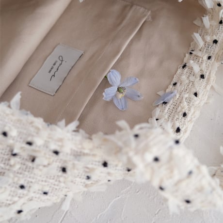 Pompom tote bag / cream dot