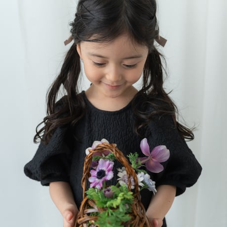 kids Back ribbon dress / black