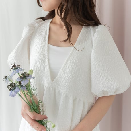 ladies Back ribbon dress / white