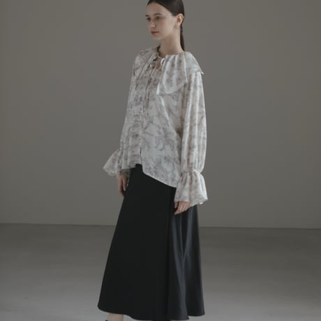 ladies Flare blouse / toile de jouy - ivory