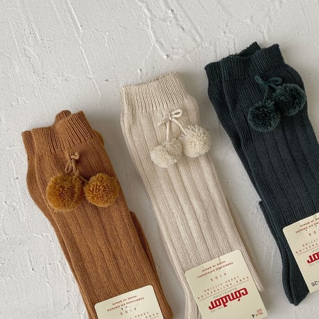 condor / Pompoms rib knee-high socks  3015-2