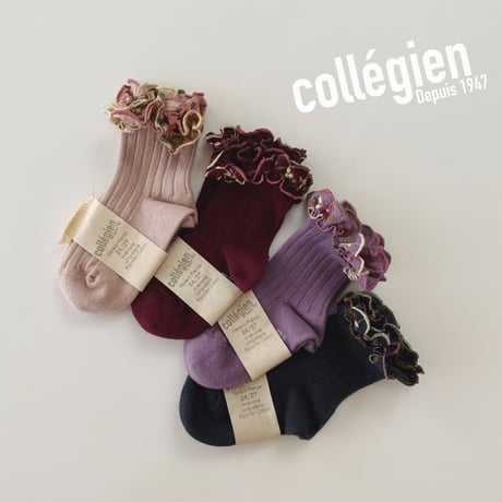 Collegien / Anémone - Embroidered Ruffle Ribbed Ankle Socks