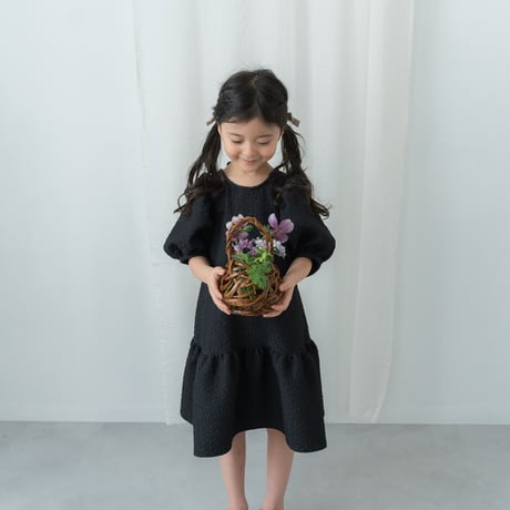 kids Back ribbon dress / black