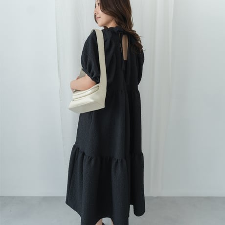 ladies Back ribbon dress / black